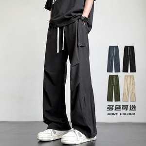春夏季美式高街褶皱冰丝休闲裤男宽松直筒冲锋伞兵裤K2810特P42