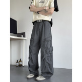 秋季美式高街大工装裤男宽松直筒褶皱拖地休闲长裤KZ43P58，男装工装外套，电商B203-1