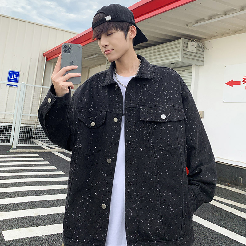 春季新款ins美式高街满天星牛仔外套男夹克潮流宽松痞帅上衣 JK53图片