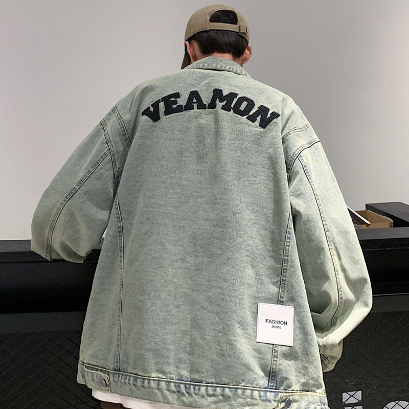 2025春季新款美式字母绣花牛仔外套男夹克潮流宽松JK45P95，男装夹克，电商B203-1