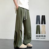 春夏季美式高街褶皱冰丝休闲裤男宽松直筒冲锋伞兵裤K2810特P42，男装休闲裤，电商B203-1