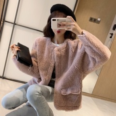 Real photo real price Korean loose fur one-piece coat lambhair coat short for women