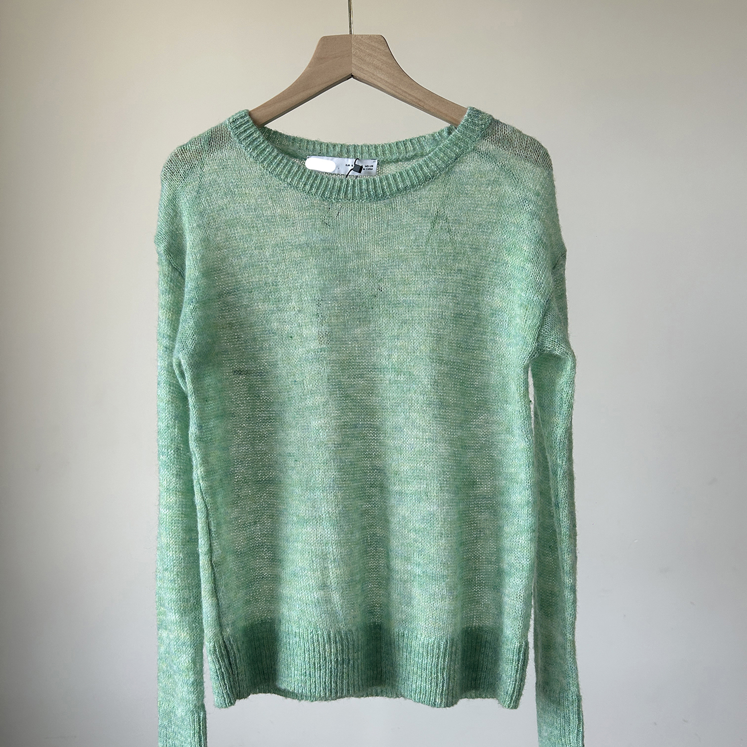 2025春薄荷绿慵懒风垂感针织镂空轻薄毛衣 显瘦宽松长袖时尚单品