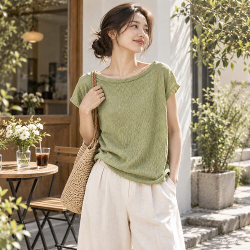 夏秋圆领短袖显瘦亲肤T恤女
