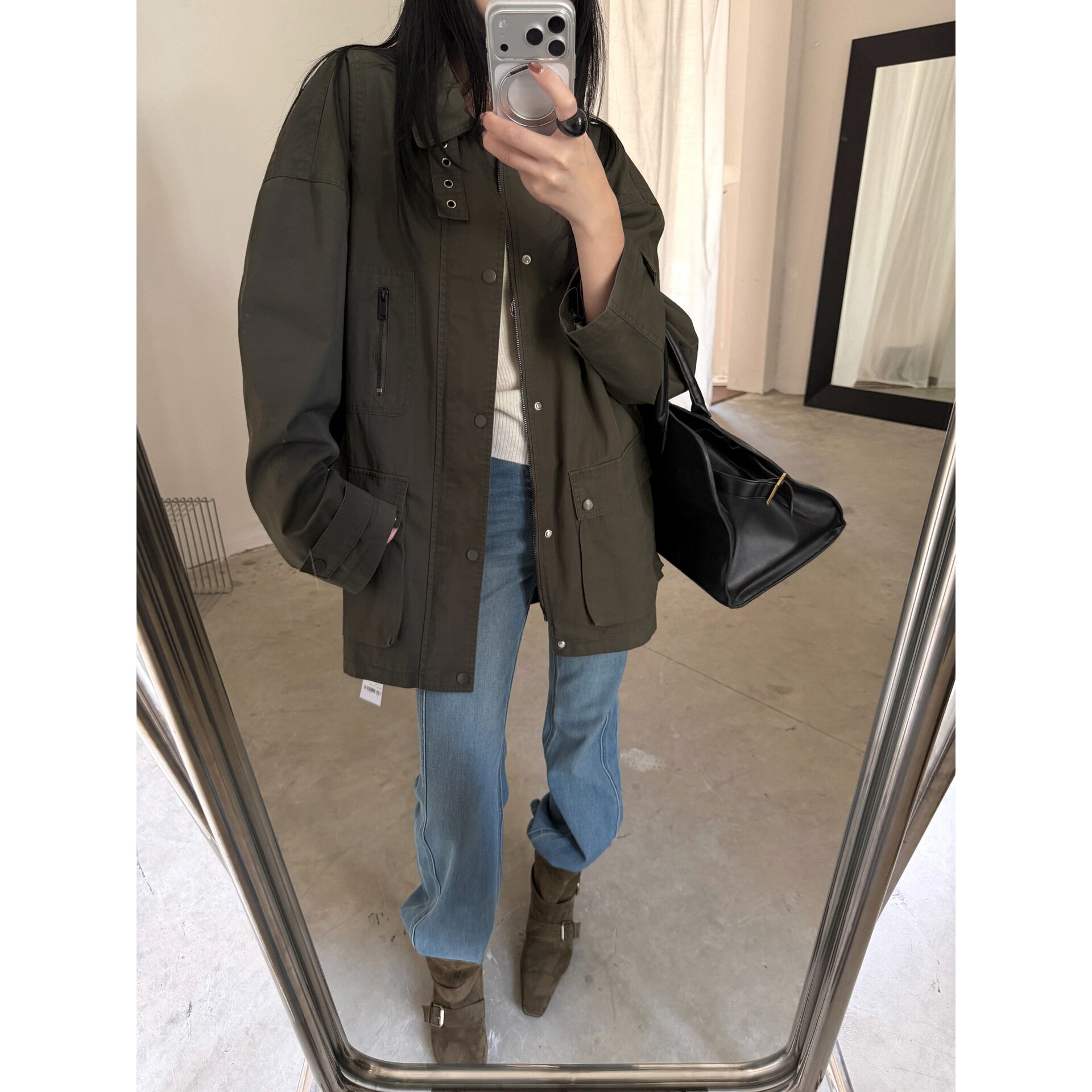 GAGD 中长款工装风衣女秋季内里拼格纹宽松立领长袖外套上衣26秋