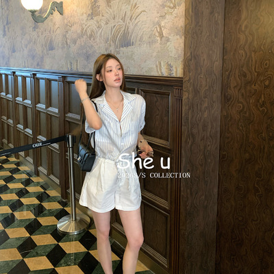 SHE U十三行韩系简约风松紧腰短裤2026夏季新款百搭显瘦休闲短裤