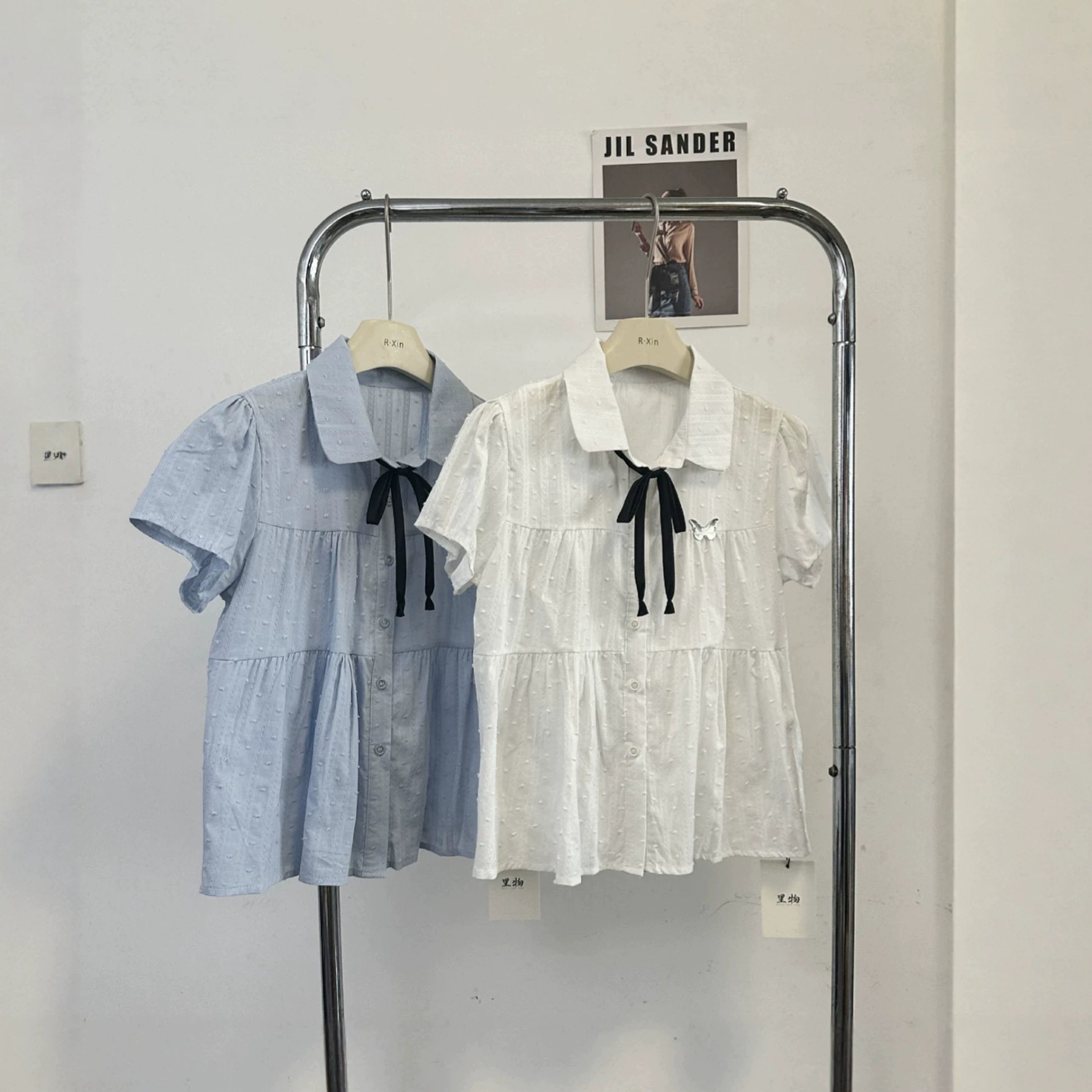 校园游记甜美文艺学院风日常设计感娃娃领衬衫女短袖夏季上衣