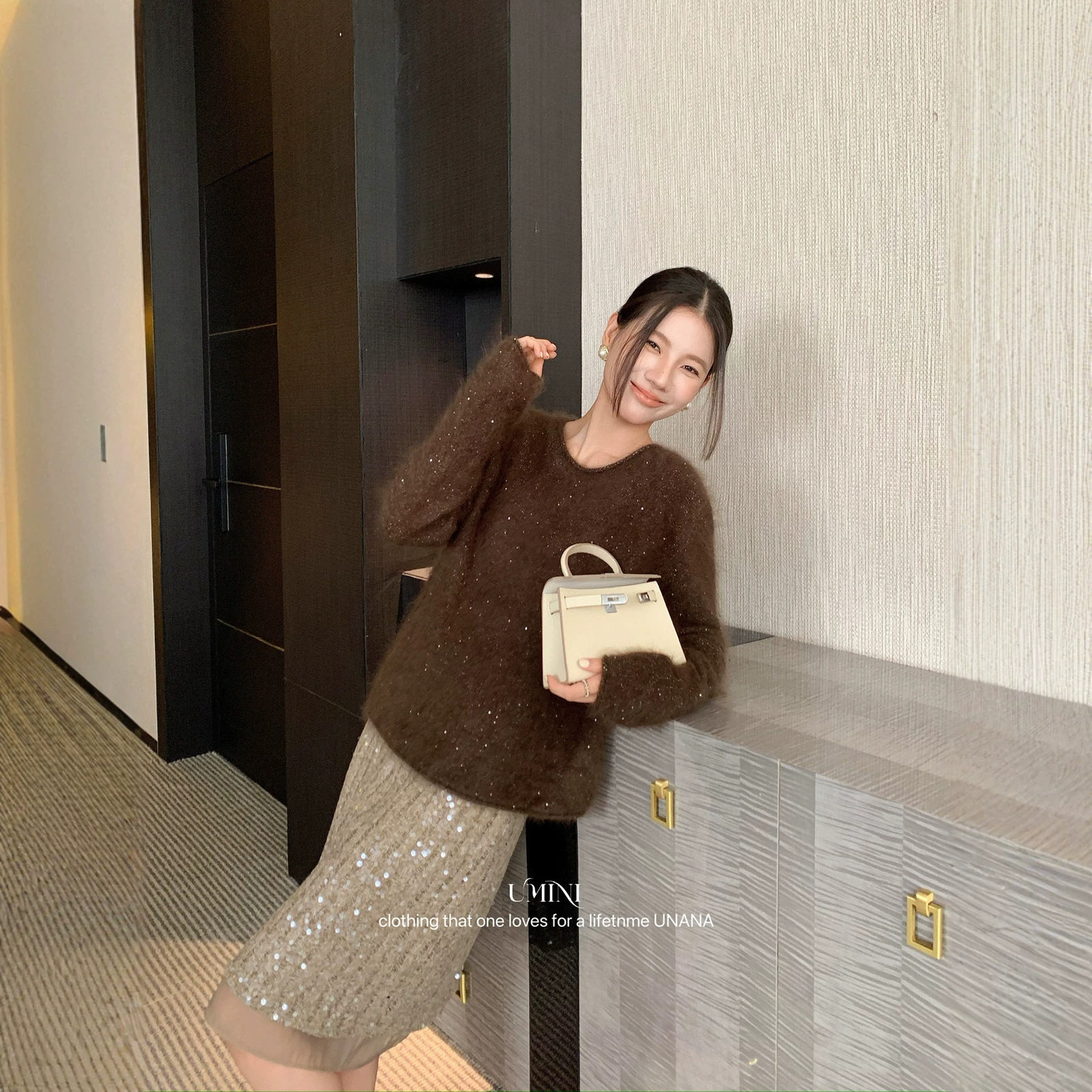 U+MINI十三行D6973新品韩版精致细闪羊毛软糯气质百搭毛衣针织衫