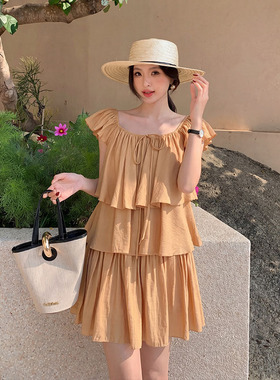 秀熙熙十三行2026夏季新款荷叶边气质短袖连衣裙短裙子女K88138