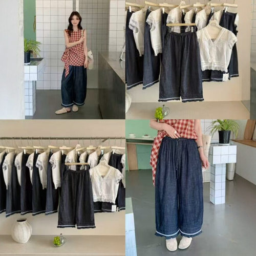SS2026夏季新款花边拼接宽松设计感直筒阔腿休闲裤女3905S