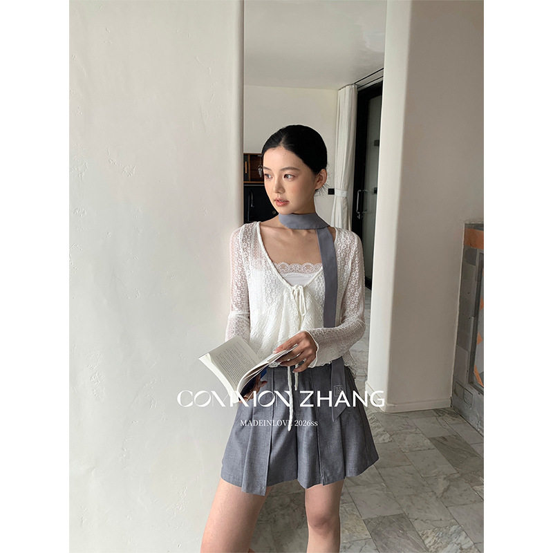 CZ ZHANG夏送皮带高腰A字西装休闲短裤女通勤阔腿百褶裤裙 C11605
