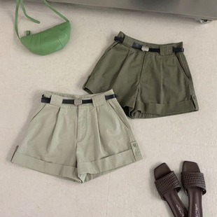 SS 韩系阔腿短裤女夏季新款高腰显瘦百搭休闲短裤配腰带SI522