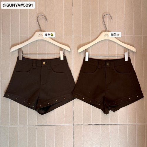 SMD26早秋上新高腰重工柳钉休闲短裤