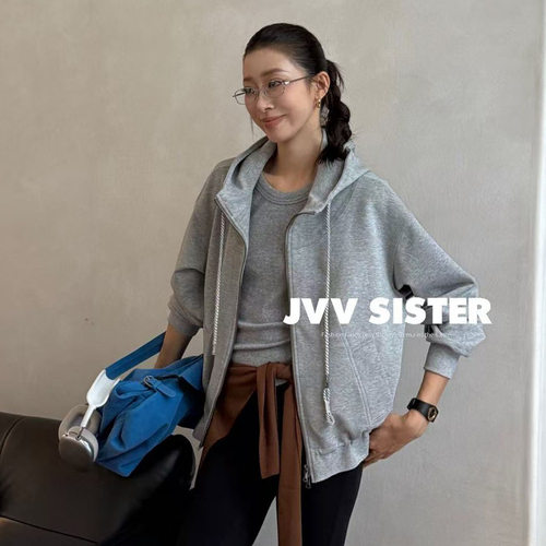 JVV十三行2026秋季新款连帽宽松显瘦上衣百搭休闲卫衣外套女91265