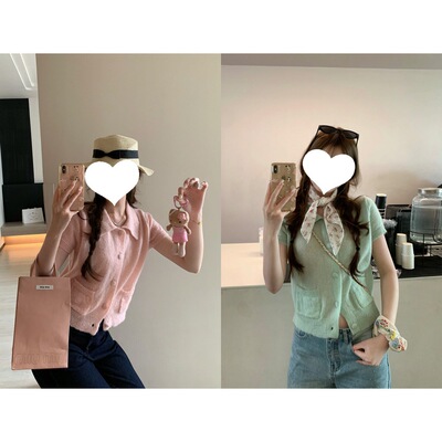 im向 奶油云朵~高比例马海马定染色绒感娃娃领针织衫短袖上衣女