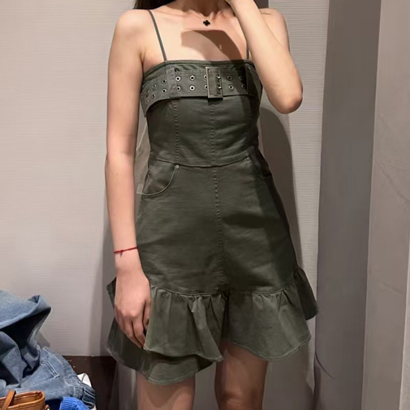 HZ欧美风辣妹性感露背包臀裙女2026新款蕾丝花边吊带连衣裙730002