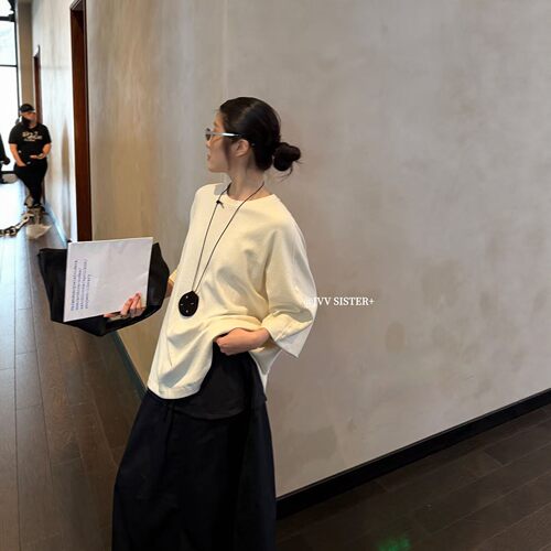 JVV十三行2026秋季新款休闲宽松圆领短袖T恤女简约百搭上衣72882