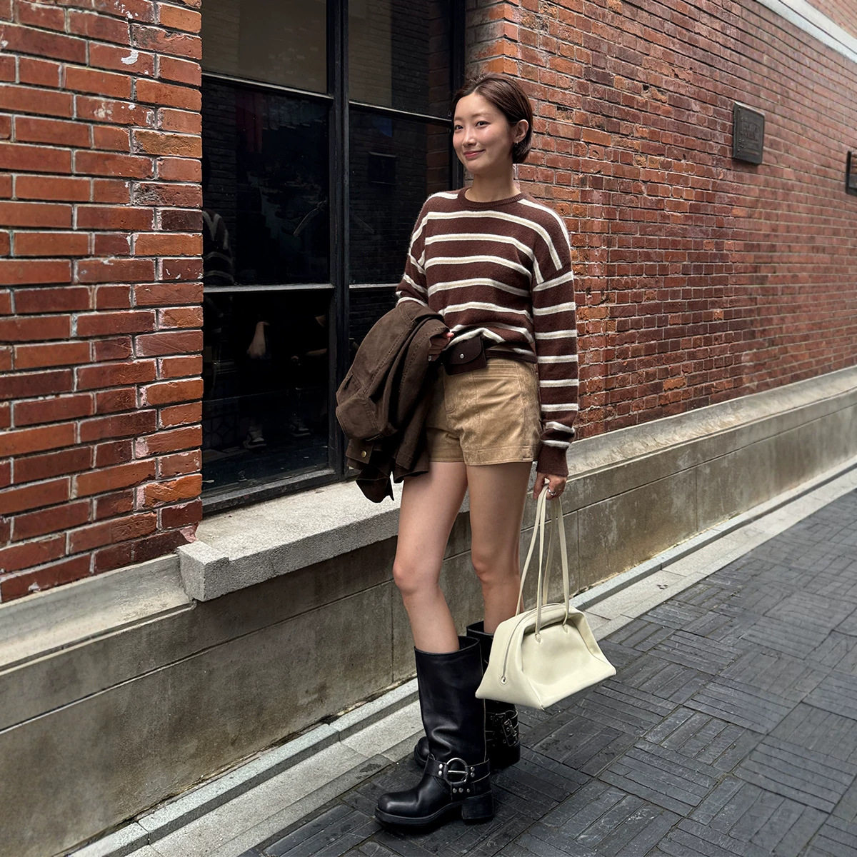 9.8上新 美拉德条纹圆领针织毛衣女兔毛羊毛松落肩慵懒毛衣 12321