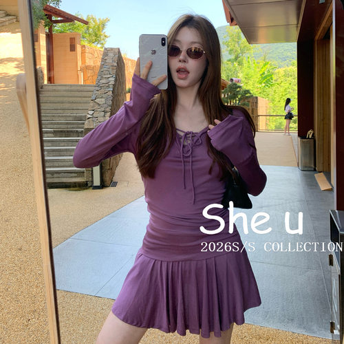 SHE U十三行纯欲少女风松紧腰短裙2026夏季款显瘦收腰不规则半裙