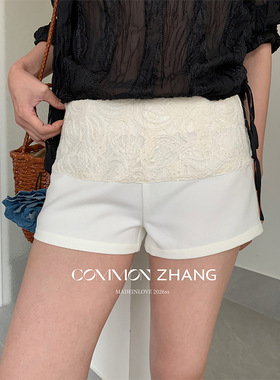 CZ ZHANG夏小个子短款蕾丝拼接热裤女性感低腰露脐休闲短裤C11343