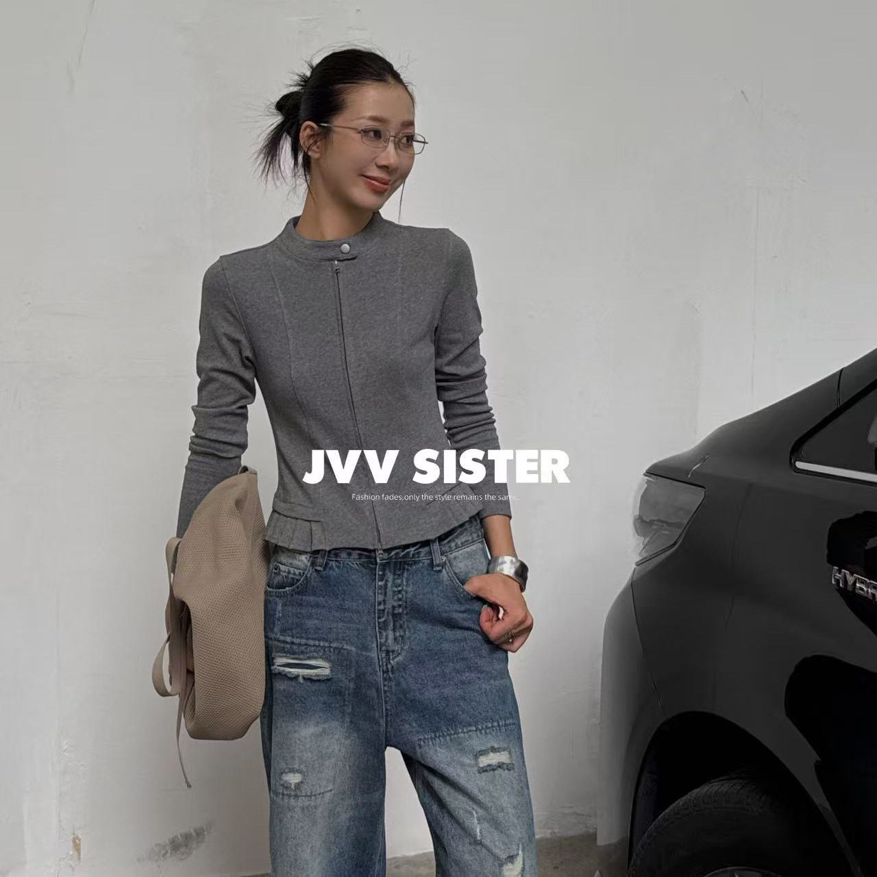 JVV十三行2026秋季新款百褶下摆修身开衫上衣显瘦长袖外套女01263