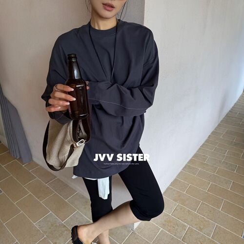 JVV十三行2026秋季新款简约宽松圆领长袖T恤女百搭休闲上衣72696