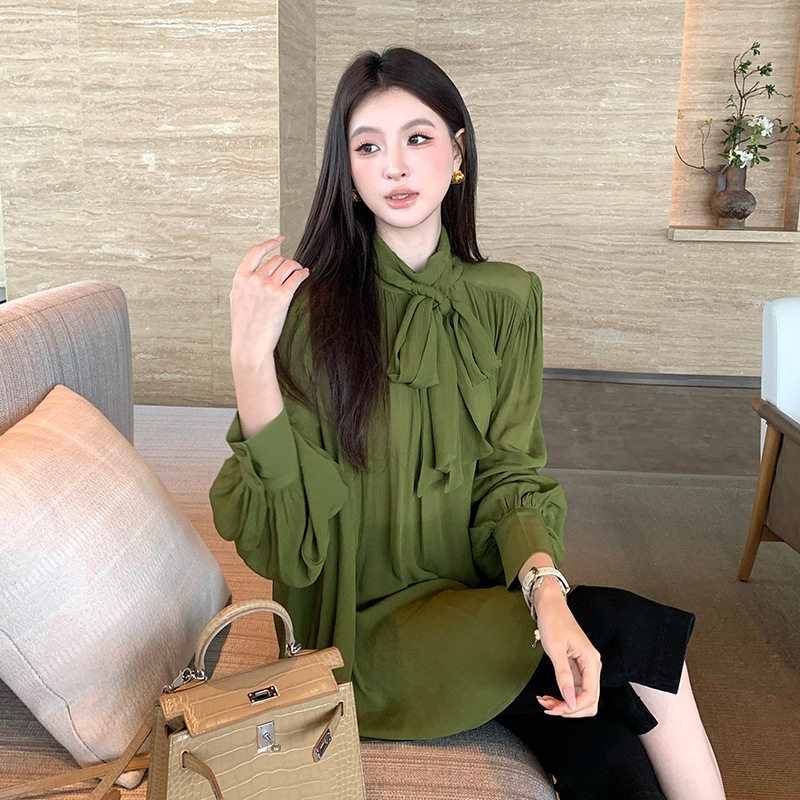 秀熙熙十三行2026秋季优雅气质雪纺显瘦系带小衫女衬衫上衣89898