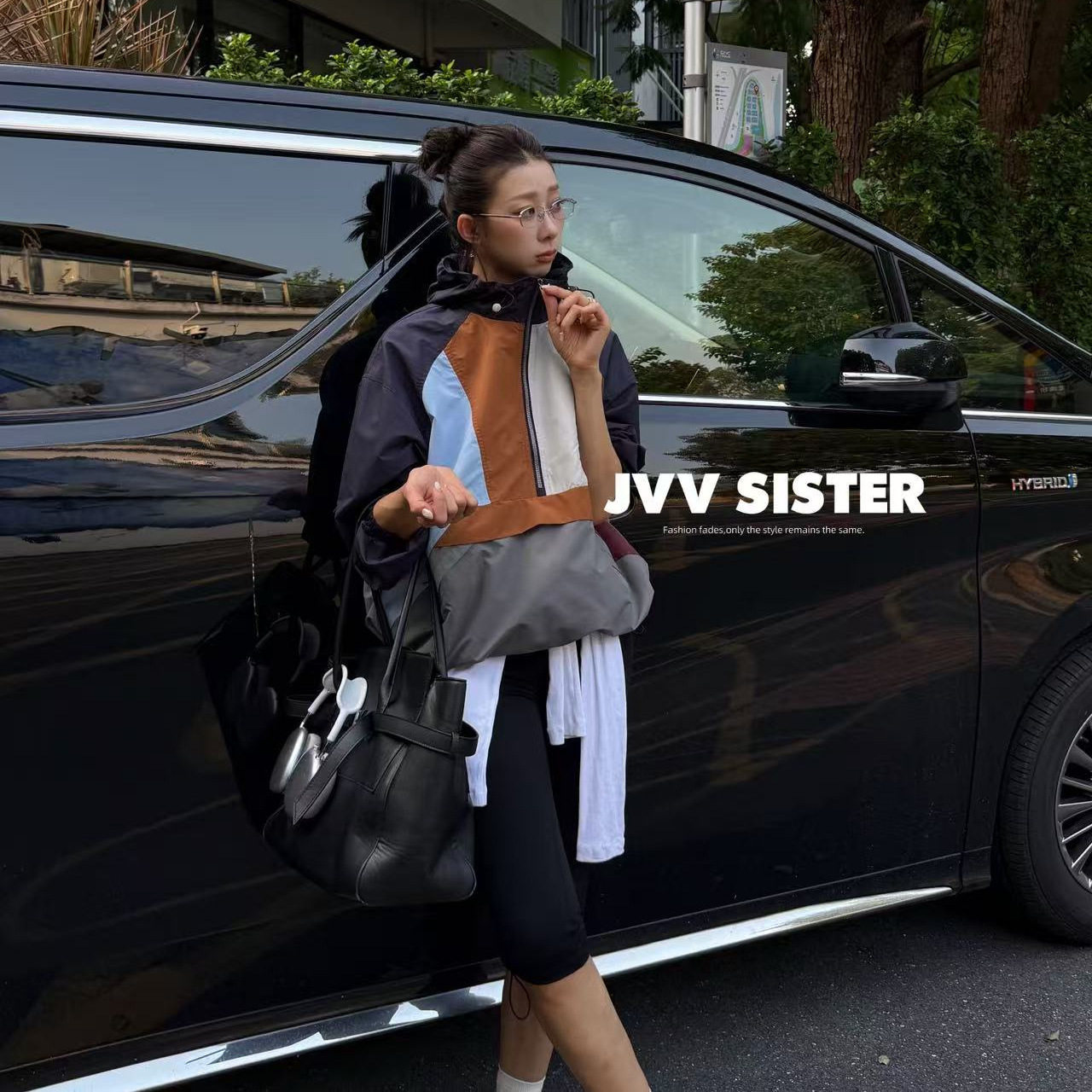 JVVS十三行2026秋季新款撞色连帽套头衫休闲冲锋衣外套女潮91287