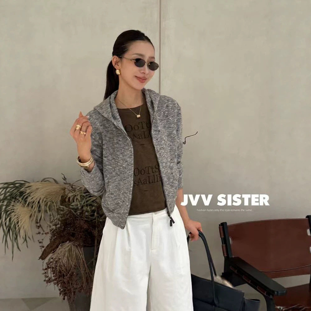 JVV十三行2026秋冬新款短款连帽休闲上衣百搭拉链卫衣外套女91296