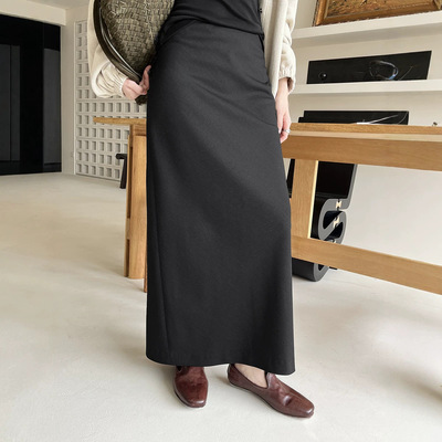 [开蒲]十三行秋法式羊毛极简纯色百搭直筒休闲半身裙女BQA6172