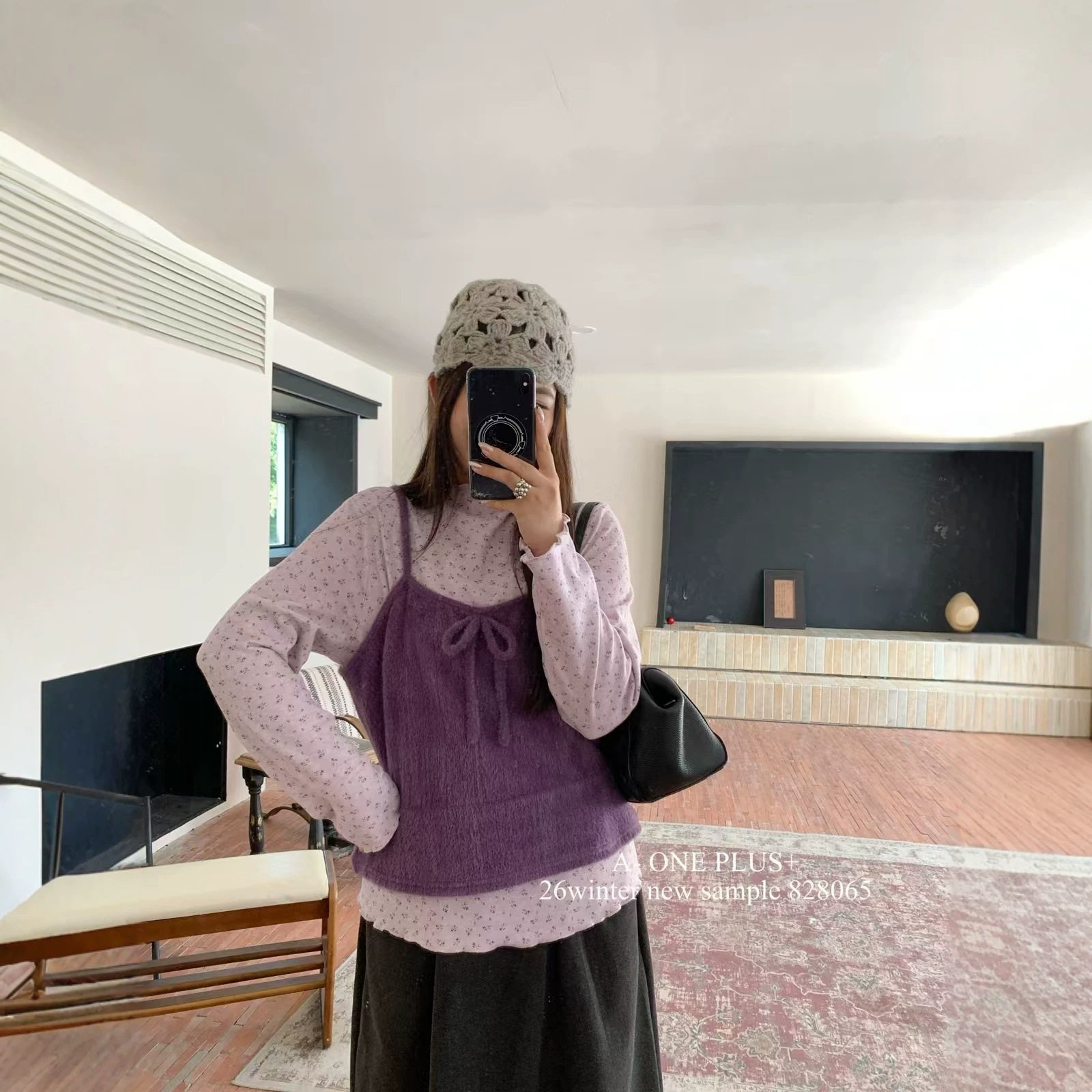 大码女装甜欲氛围感木耳边蝴蝶打底衫+系带吊带背心+半身裙3件套