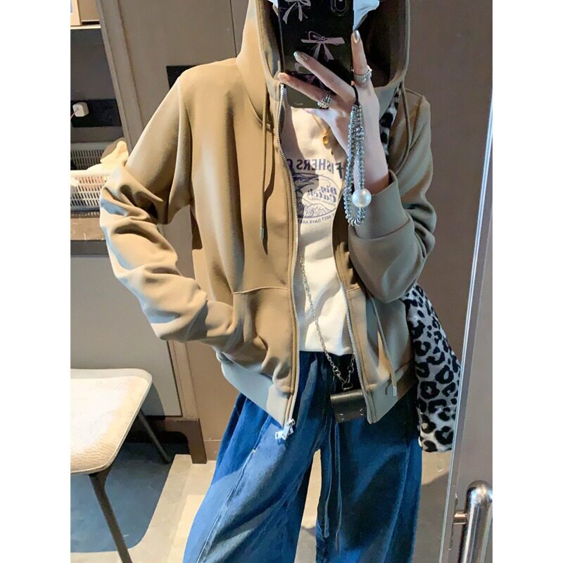 秋季新款 美式时髦双拉链休闲百搭抽绳连帽卫衣外套 MQ1785