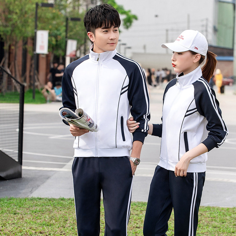 秋季情侣蓝白长袖中学生校服套装