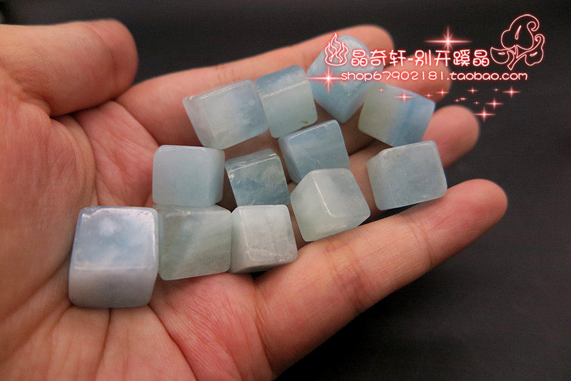 天然海蓝宝方块碎石摆件 鱼缸消磁碎水晶花盆原石造景可diy