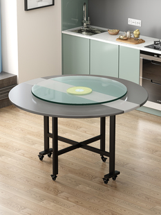 桌椅组合家用小户型圆形折叠餐桌方变圆新中式 圆桌带转盘折叠桌子