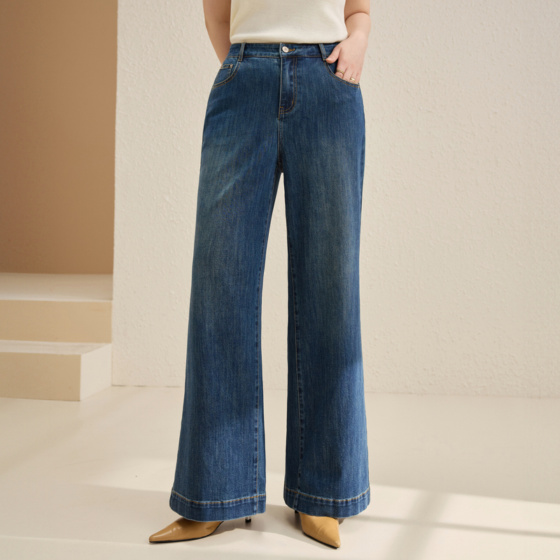 【超模微喇裤】高腰显瘦垂感牛仔裤纤莉秀大码女装胖mm2025秋新款