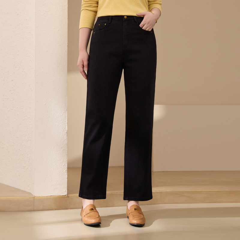 【轻奢通勤百搭法棍裤】纤莉秀大码女装遮胯显瘦牛仔裤胖mm秋新款