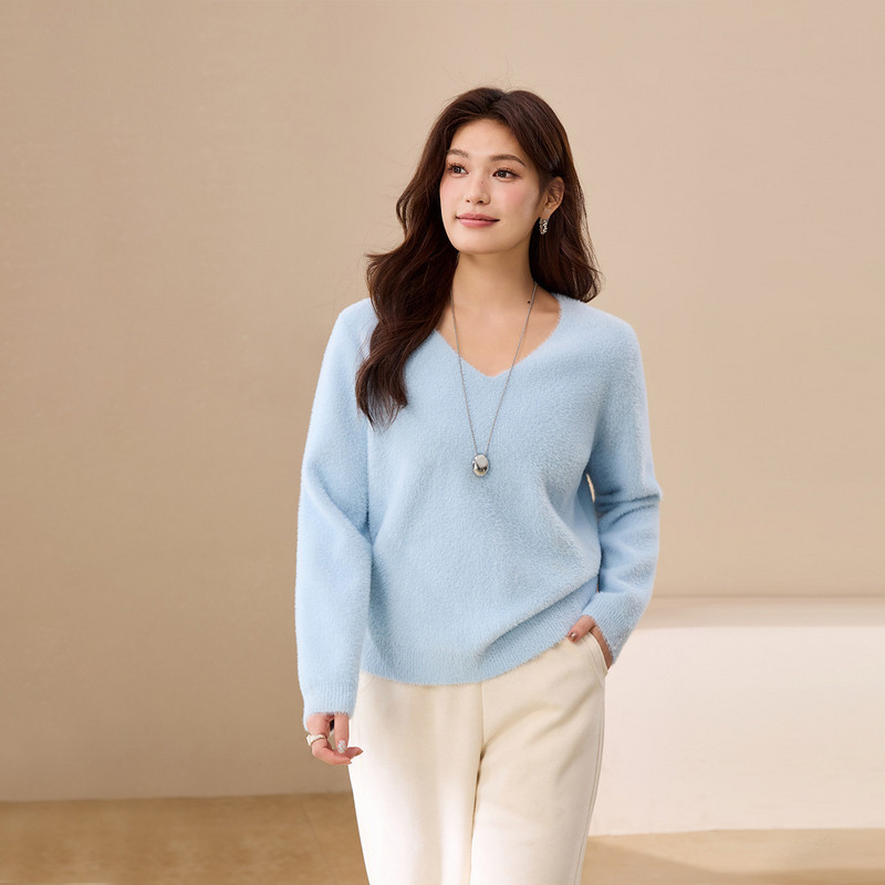 【暖冬絮语】温柔风奶fufu仿水貂毛衣纤莉秀大码女装胖mm冬装新款