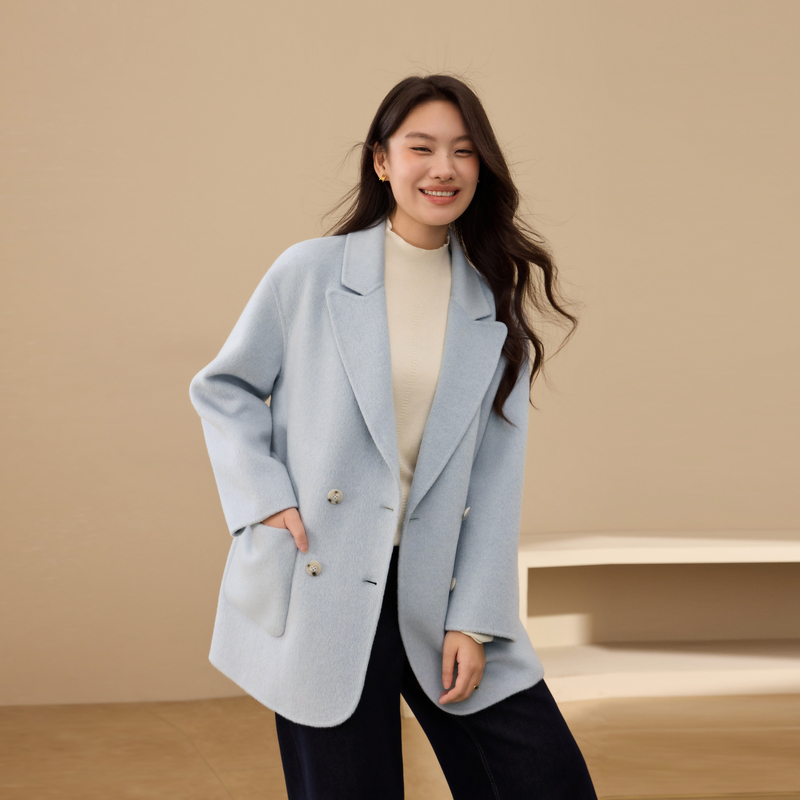 【时髦中长款毛呢外套】100绵羊毛外套纤莉秀大码女装胖mm冬新款