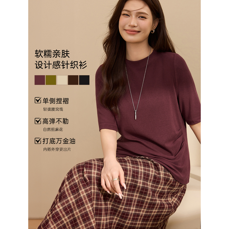 【简约知性针织衫】纤莉秀大码女装气质圆领百搭上衣胖mm秋装新款
