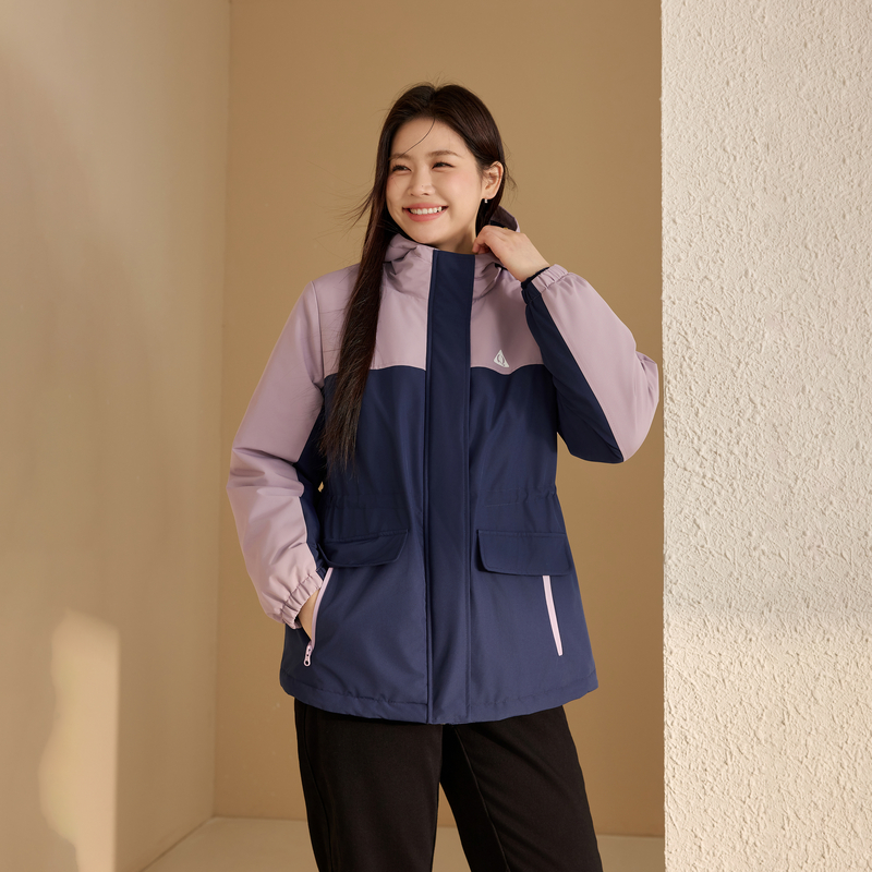 【连帽舒适保暖棉服】纤莉秀大码女装个性拼色外套胖mm2025冬新款