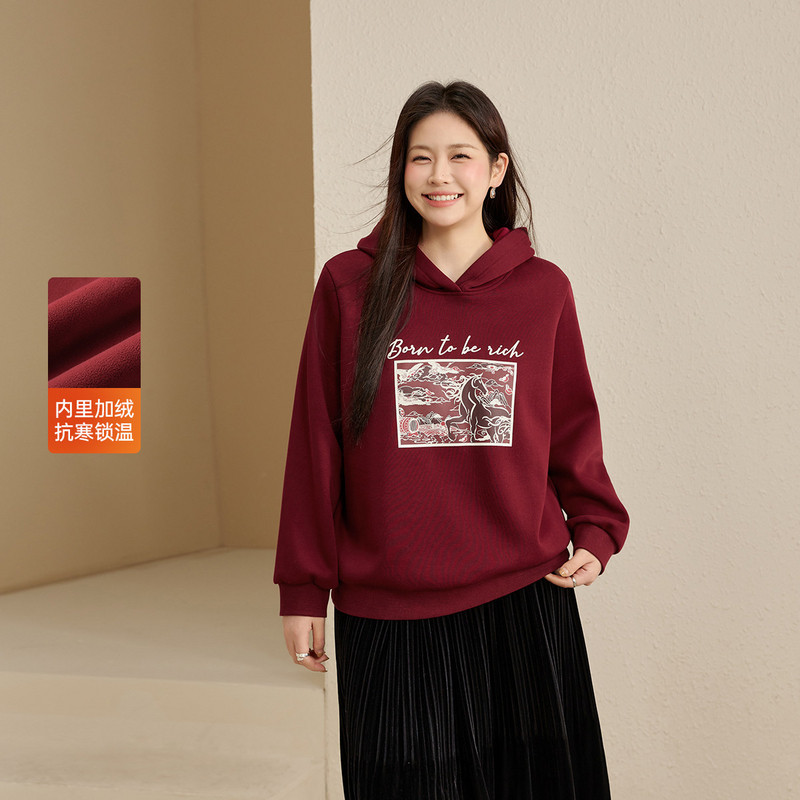 【慵懒百搭加绒卫衣】纤莉秀大码女装时髦印花上衣胖mm2026春新款,女装/女士精品,大码内搭,淘宝优惠券,粉丝福利购,淘宝优惠卷