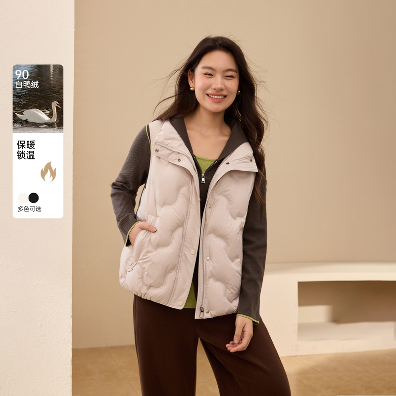 【90鸭绒立领羽绒马甲】纤莉秀大码女装百搭保暖外套胖mm冬装新款