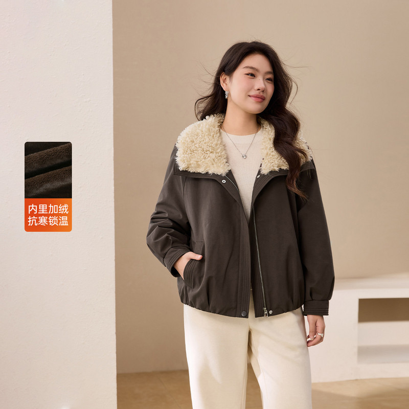 【保暖加绒外套】纤莉秀大码女装时髦洋气毛领开衫胖mm2025冬新款,女装/女士精品,常规大码外套,淘宝优惠券,粉丝福利购,淘宝优惠卷