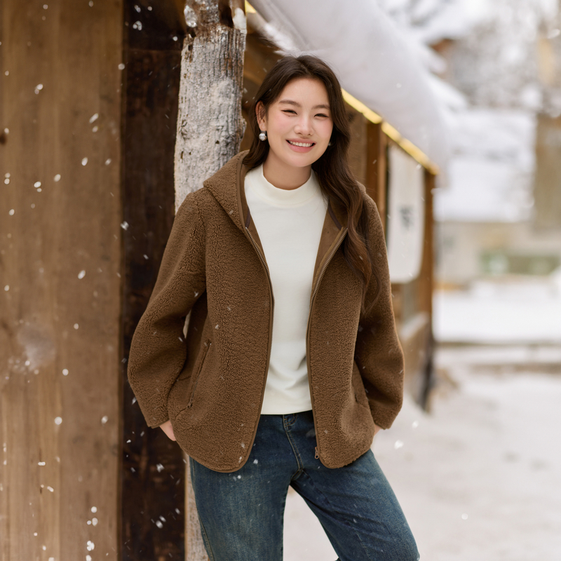 【连帽舒适百搭外套】纤莉秀大码女装时髦保暖开衫胖mm2025冬新款