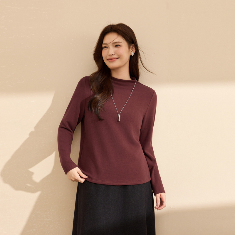 【半高领抓毛针织衫】纤莉秀大码女装舒适打底衫胖mm2025冬装新款