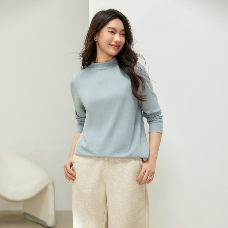 【时髦烫银气质半高领百搭T恤】纤莉秀大码女装胖mm2025秋装新款