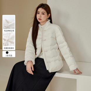 新中式 纤莉秀大码 加厚棉服 新款 女装 盘扣立领保暖外套胖mm冬装