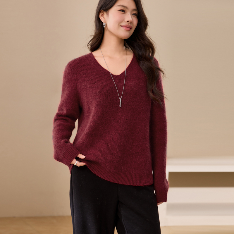 【优雅百搭毛衣】纤莉秀大码女装时尚V领韩系上衣胖mm2025冬新款