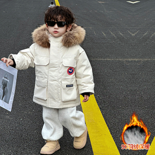 宝宝羽绒服男童冬装洋气儿童冲锋衣三防外套中长款女宝加厚派克服